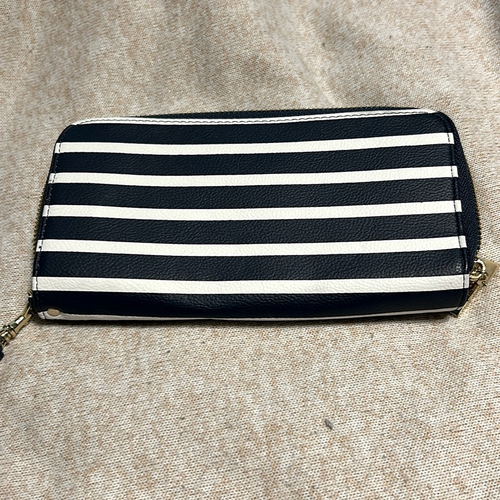 Blue and white striped wallet- new